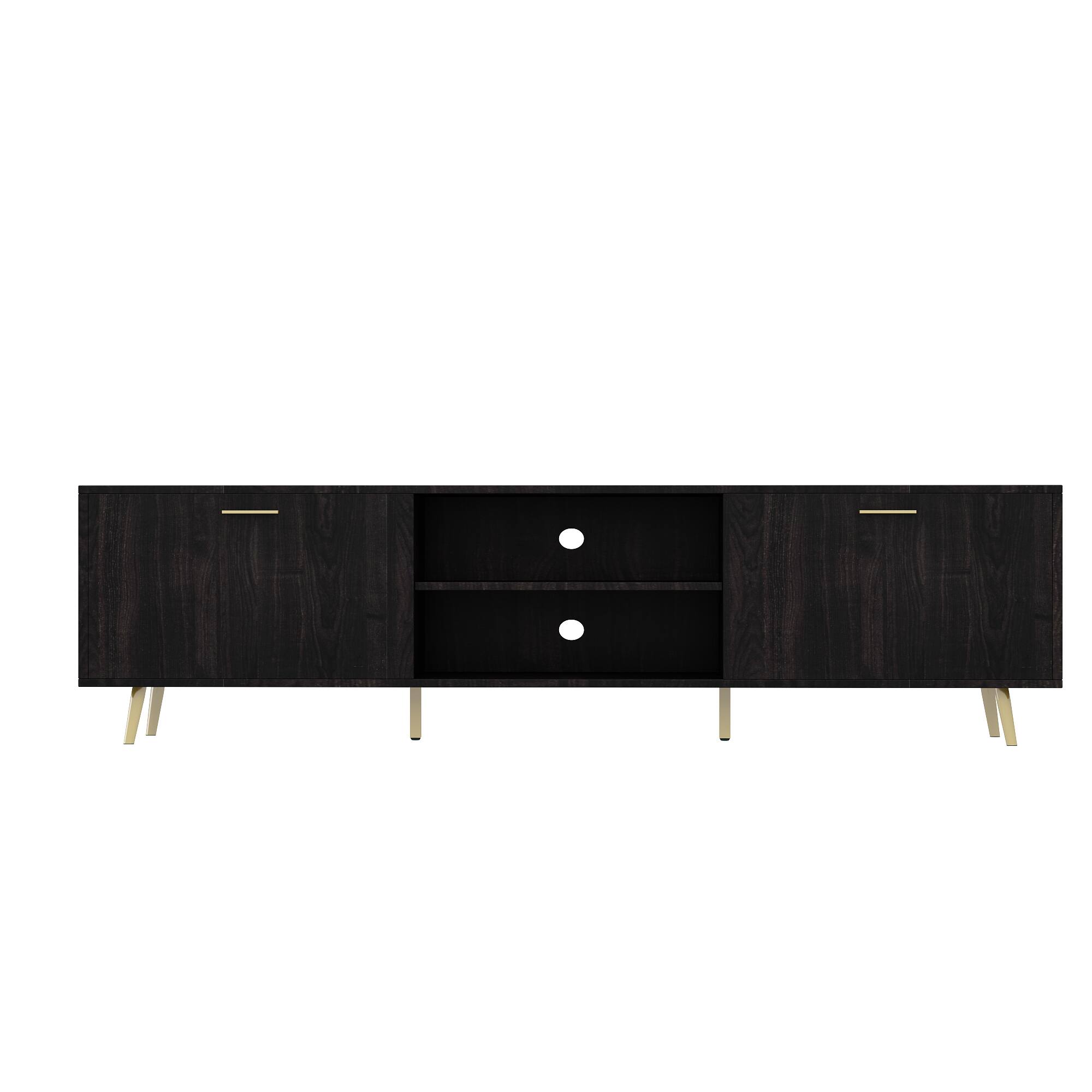 Front. FUFU & GAGA - FUFU&GAGA Mid - Century TV Stand - Fits Up to 80" TVs, Cable Management & Gold Legs Black - Black.
