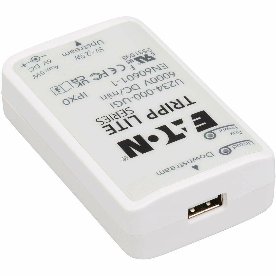 Upstream: -2.5W 5V E531095 C 9 US + DC Aux 3 F Aux5W 5W CA FC EN60601-1 0009 UK i DC/min U234-000-UGI IPXO TRIPP SERIES LITE E EAN Power Aux Linked Downstream

TRIPP-LITE
MODEL: UL2000-0006
INPUT: 100-240V~ 50/60Hz 0.2A
OUTPUT: 5V 2.4A
DC JACK: 5.5mm x 2.1mm
DC IN: 5.5mm x 2.1mm
DC OUT: 5.5mm x 2.1mm
EN60601-1
UL LISTED
CE
EAN: 8407560901691
