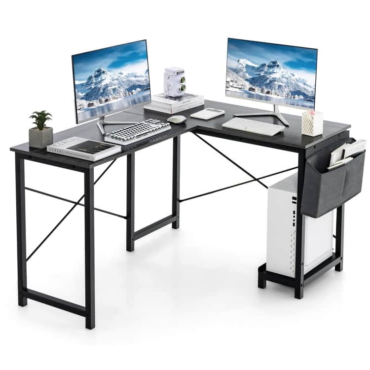 Kadyn - Modern Reversible Computer Desk with Storage Pocket and CPU Stand for Working Writing Gaming-Dark Office Desks - Gray