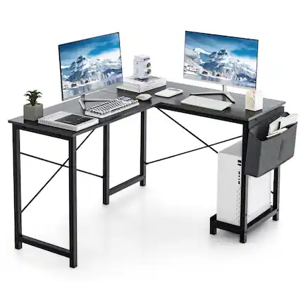 Front. Resenkos - Modern Reversible Computer Desk with Storage Pocket and CPU Stand for Working Writing Gaming-Dark Gray, Office Desks - Gray.