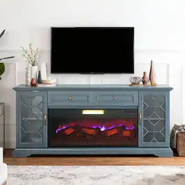 Vaczon - 74" Modern Electric Fireplace TV Stand and Media Console with Storage Cabinets for TVs up to 65" - Blue Gray