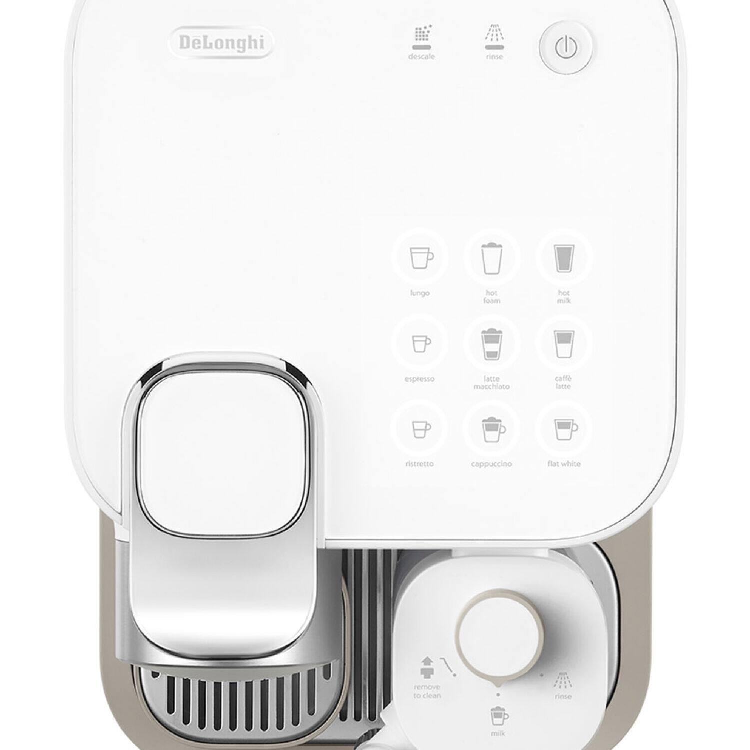 DeLonghi descale rinse lungo hot foam hot milk espresso latte macchiato cappuccino ristretto flat white remove to clean rinse
