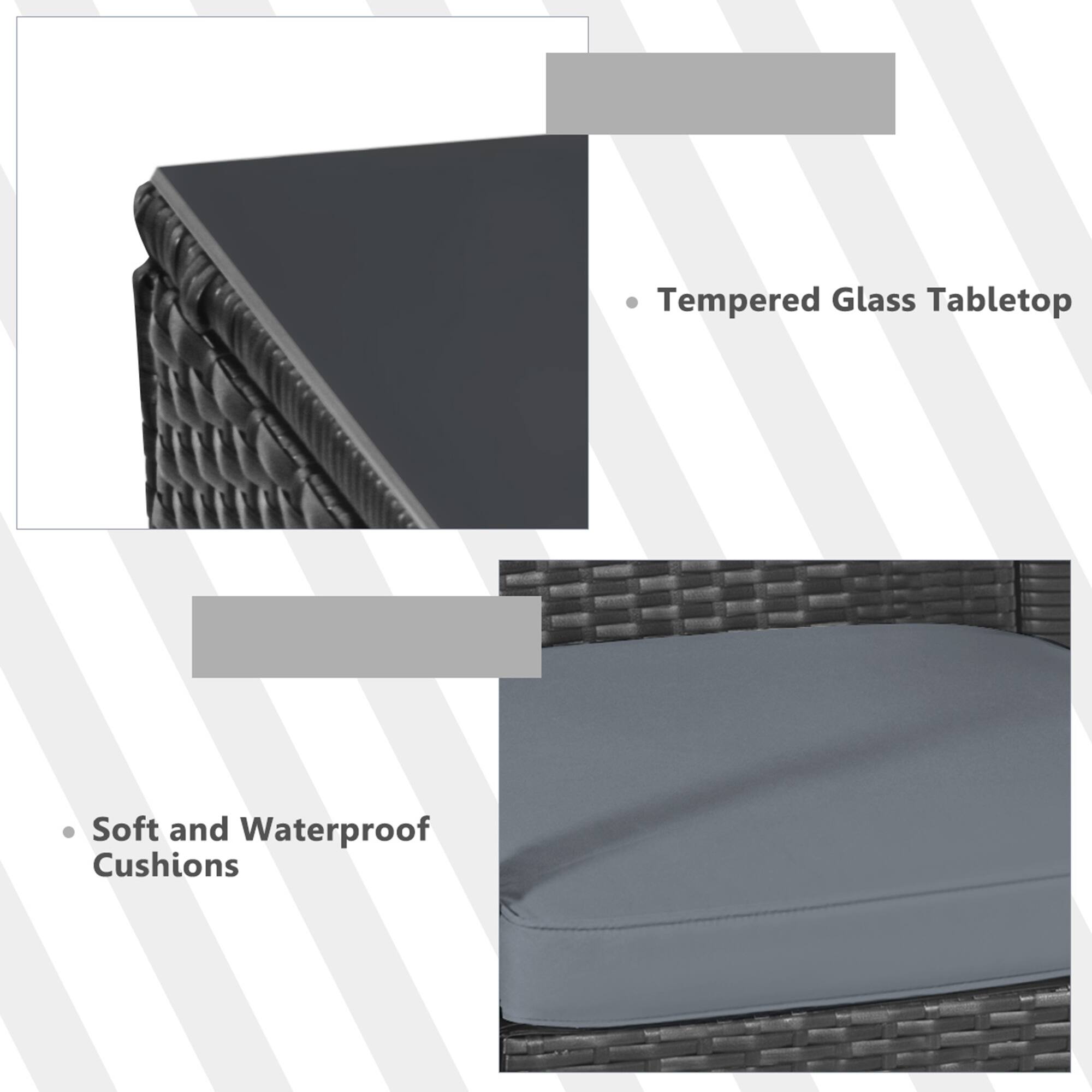 Tempered Glass Tabletop
Soft and Waterproof Cushions