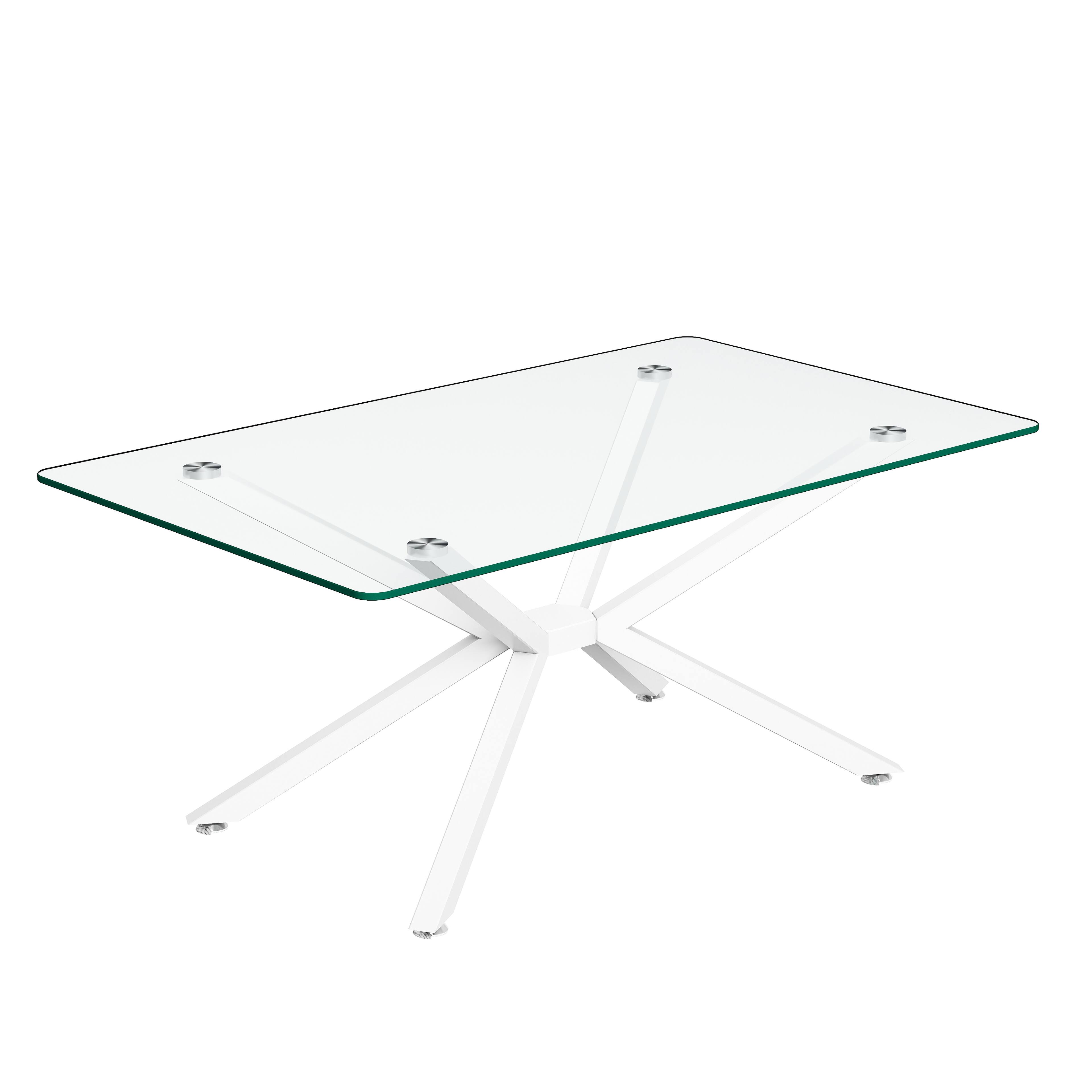 Alt View 3. Z-Edge - Rectangle Glass Coffee Table with Metal Legs, Modern Center Table for Living Room - White.