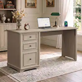 Bestier - 59'' Farmhouse Office Desk with Drawers and Charging Station, Computer Executive Desk with Storage for Home Office - Sunlit Oak