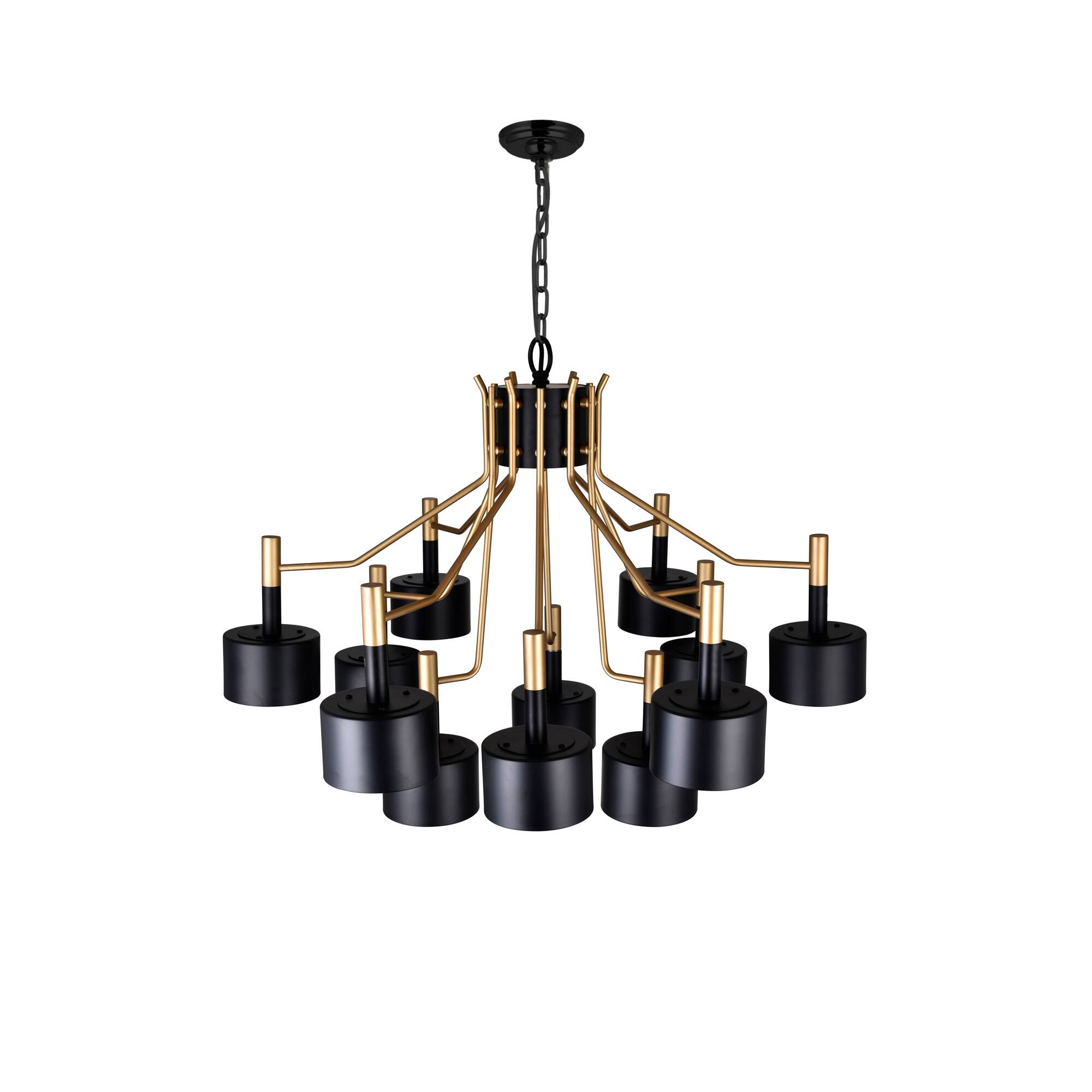 Back. CWI Lighting - Corna 12 Light Down Chandelier With Matte Black & Satin Gold Finish - Matte Black & Satin Gold.