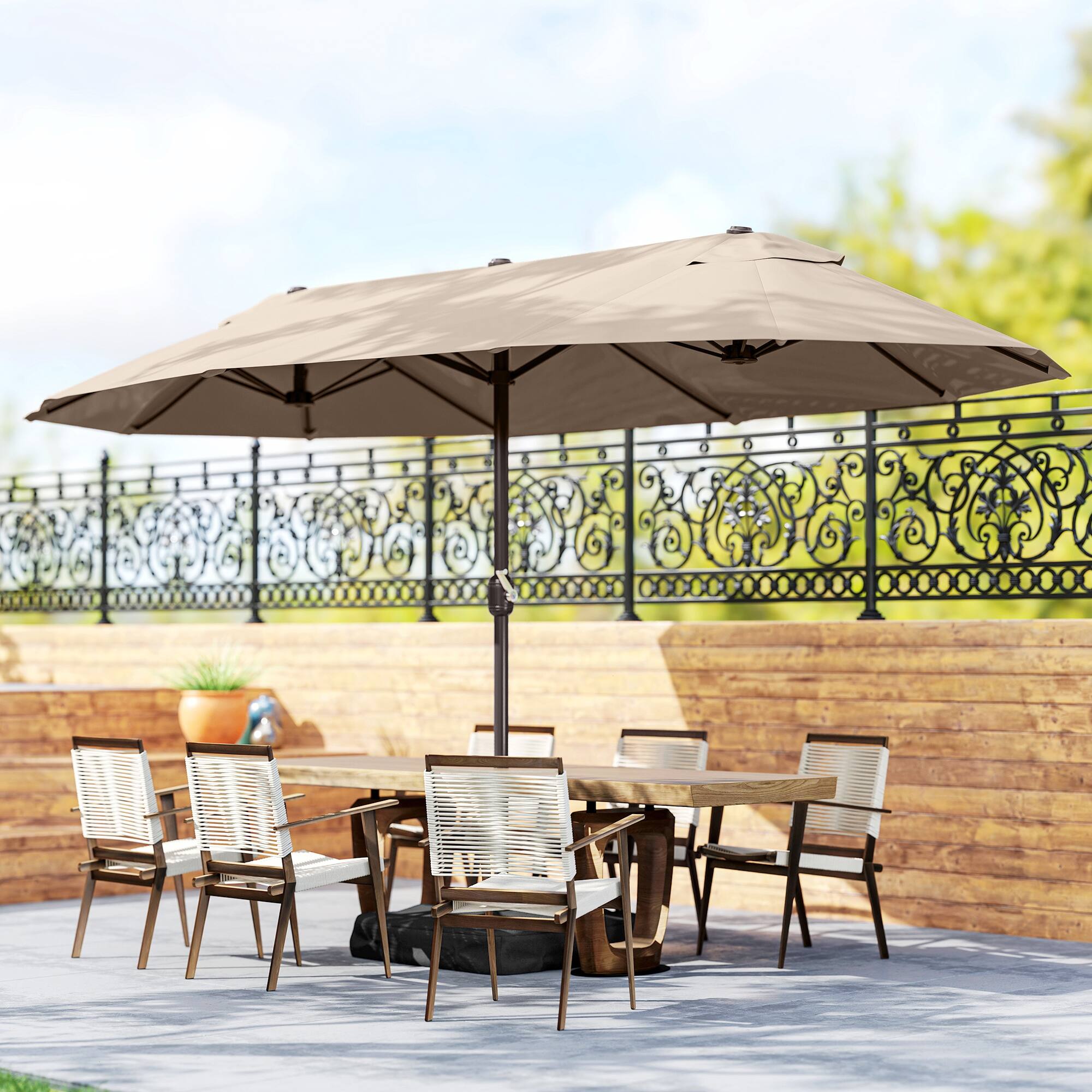 Alt View 1. Outsunny - Patio Umbrella 15' Steel Rectangular Outdoor Double Sided Market with base - Coffee.