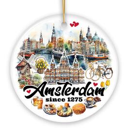 OrnamentallyYou - Artistic Amsterdam Landmarks and Heritage Christmas Ornament Cultural Netherlands Gift Circle - Multi-colored