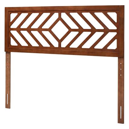 Front. Baxton Studio - Olsen Wood Headboard with Geometric Cutout Design - Decorative Panel for Bed Frame, Adjustable Height, Full - Walnut Brown.