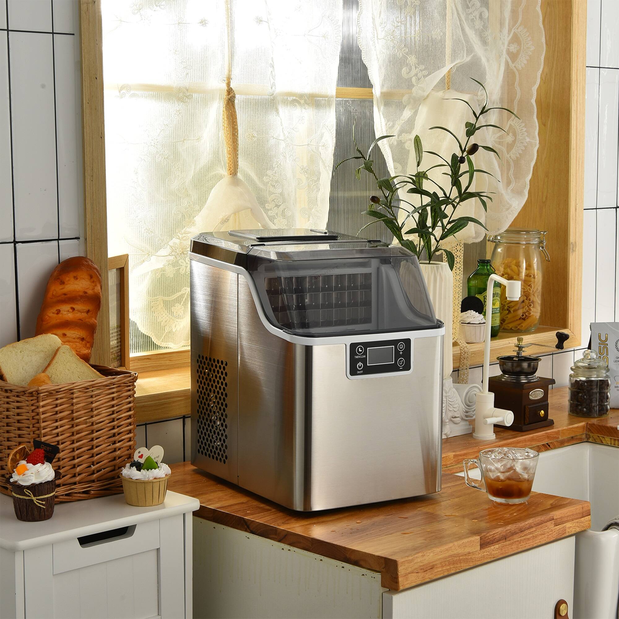 Alt View 2. Gymax - Portable Ice Maker 40Lbs/24H Countertop Self-Cleaning with Ice Scoop and Basket - Silver.