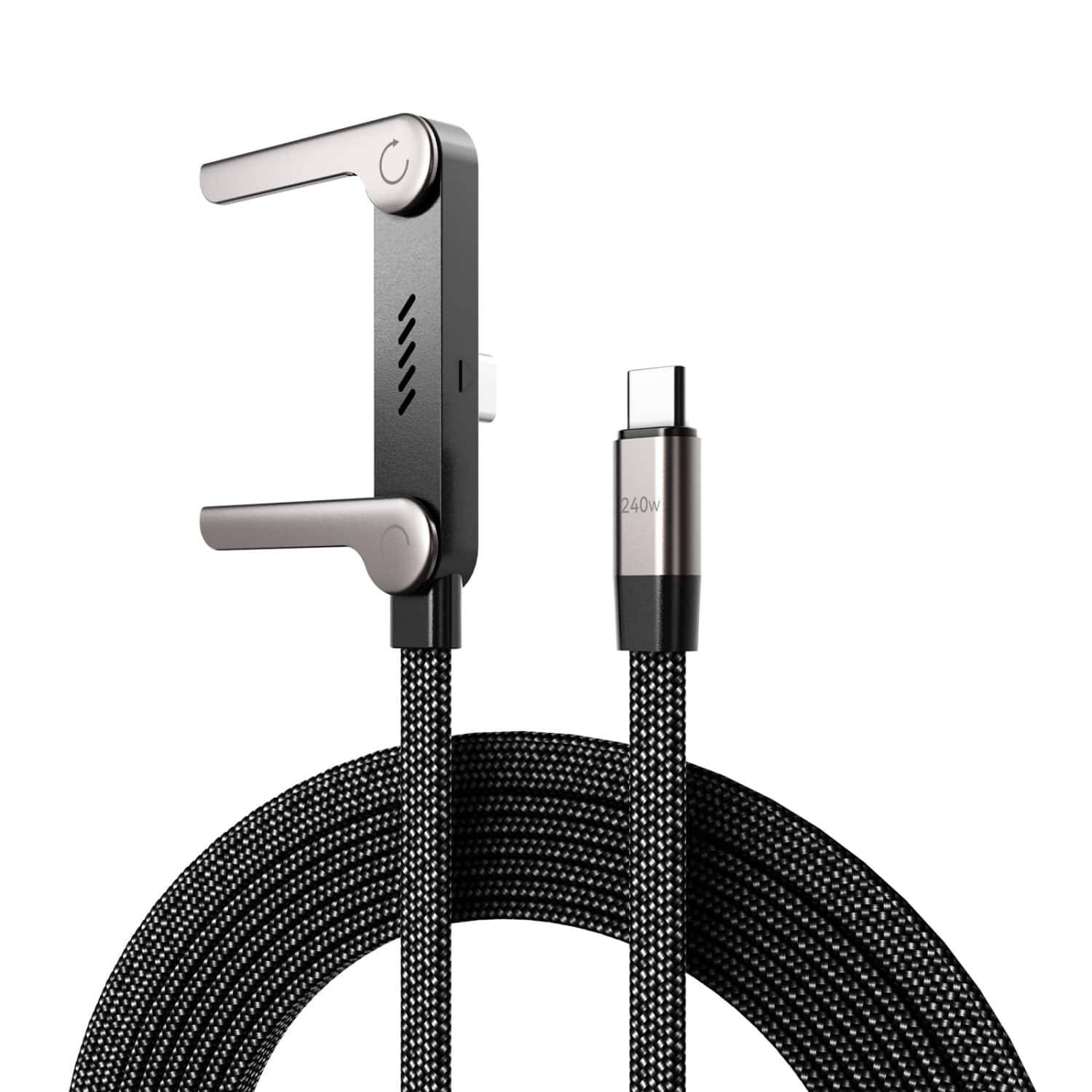 Mybat Pro - 240W USB-C Charging Cable with Foldable Kickstand - 5FT - Black