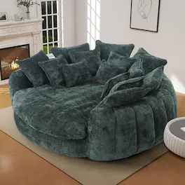 Anysun - Double Oversized Round Sofa with Armrests, Chenille Fabric Padded High Back, for Living Room or Bedroom - Emerald