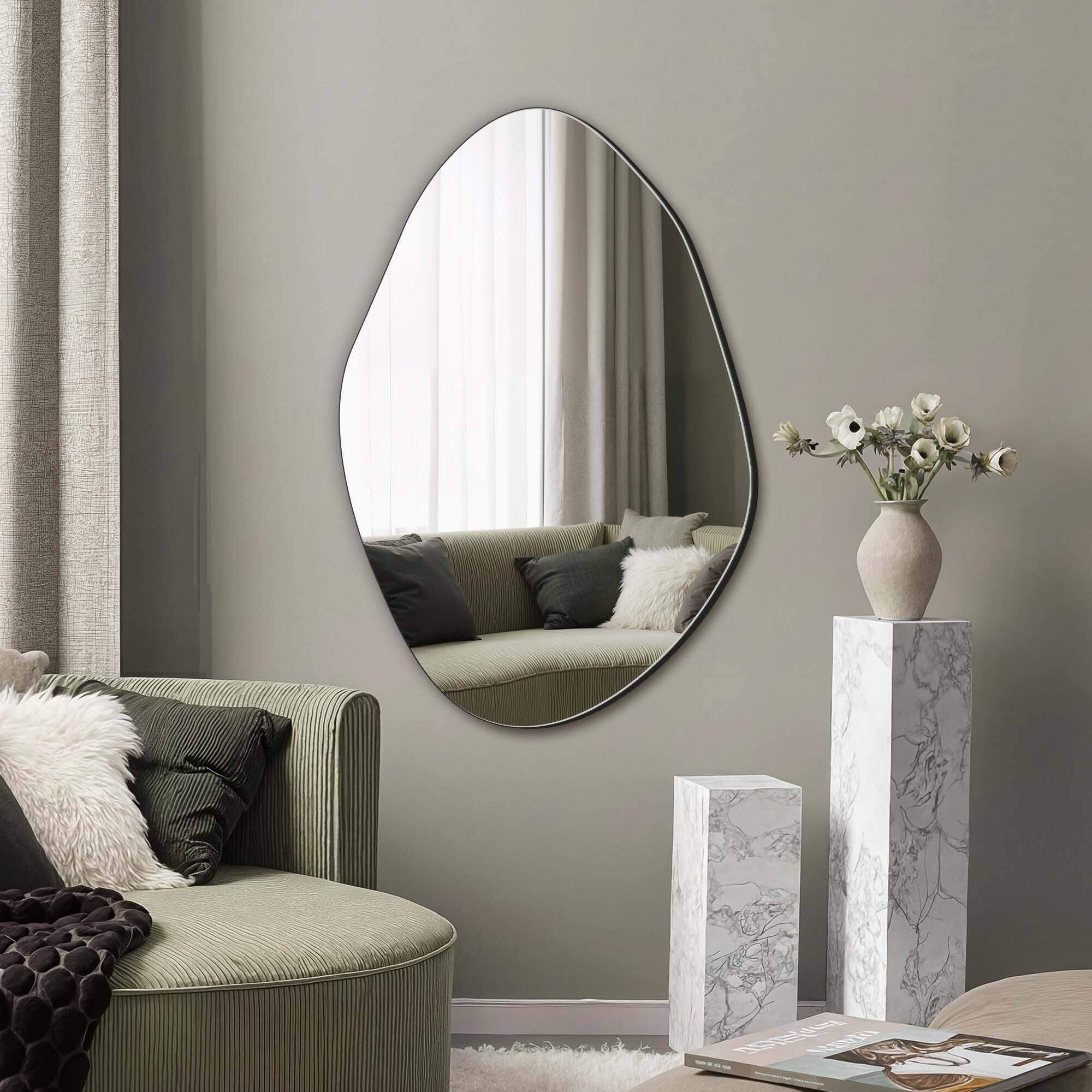 Alt View 4. TECH SAFARI - Irregular Wall Mirror Modern Asymmetrical Design With Tempered Glass For Bathroom Living Room Entryway Deco - Frameless 32"L x 14"W.
