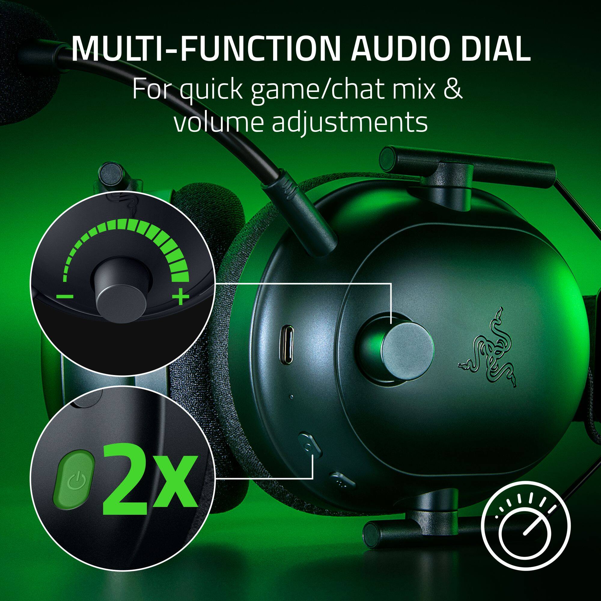 The text on the image is already correctly grouped and states "MULTI-FUNCTION AUDIO DIAL For quick game/chat mix & volume adjustments - + 2X".