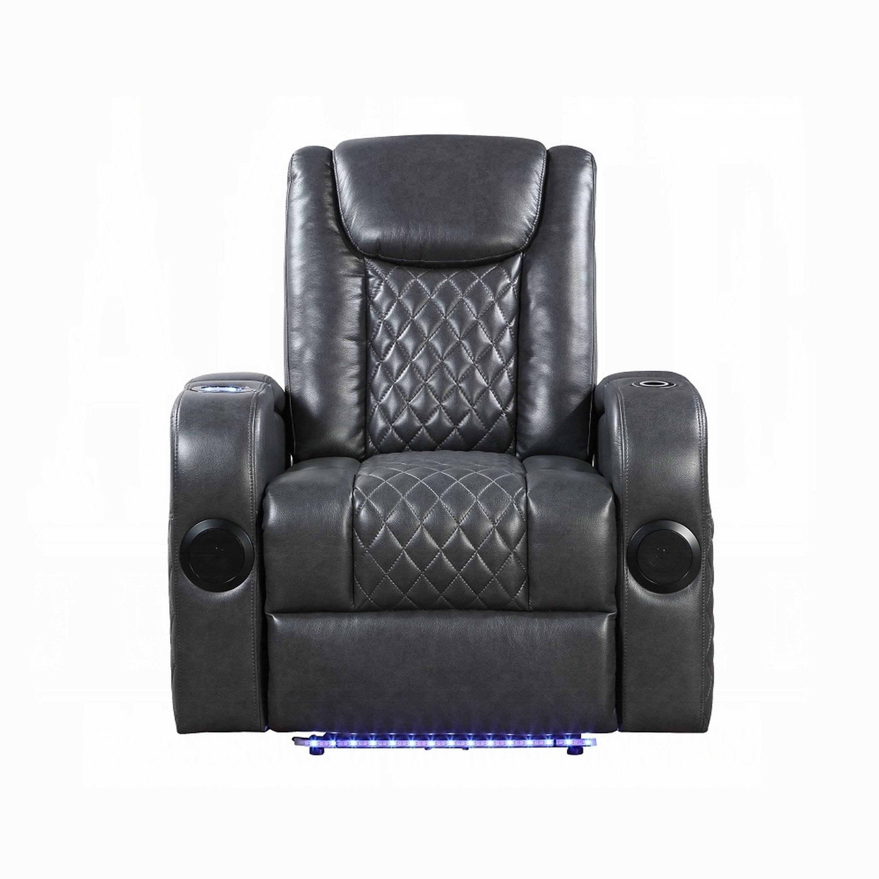 Angle. Manhattan Lane - Liza Power Motion Recliner Chair, tooth USB Faux Leather - Gray.