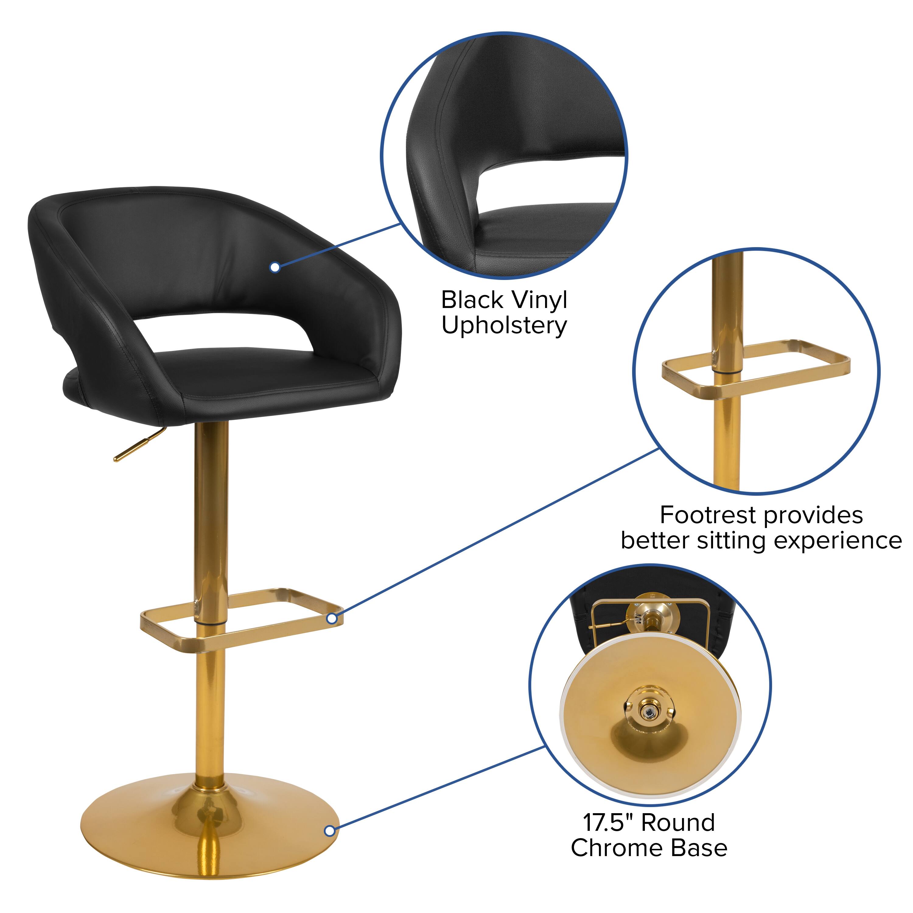 Alt View 14. Alamont Home - Contemporary Vinyl Adjustable Height Barstool with Rounded Mid-Back - Black.