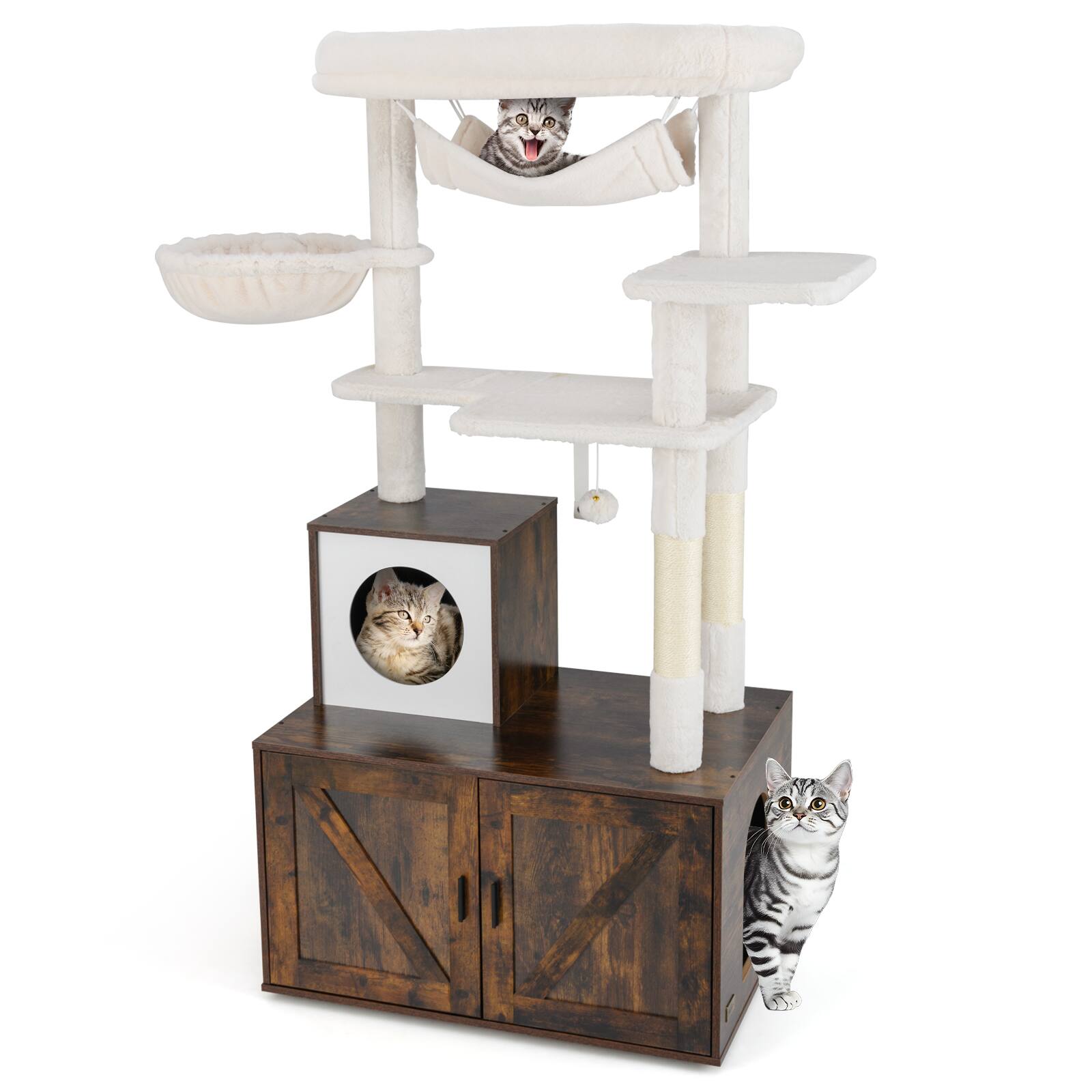 Alt View 9. Gymax - Gymax 59 inch Cat Tree w/ Litter Box Enclosure w/ Hidden Washroom Scratching Posts - GYM18074.