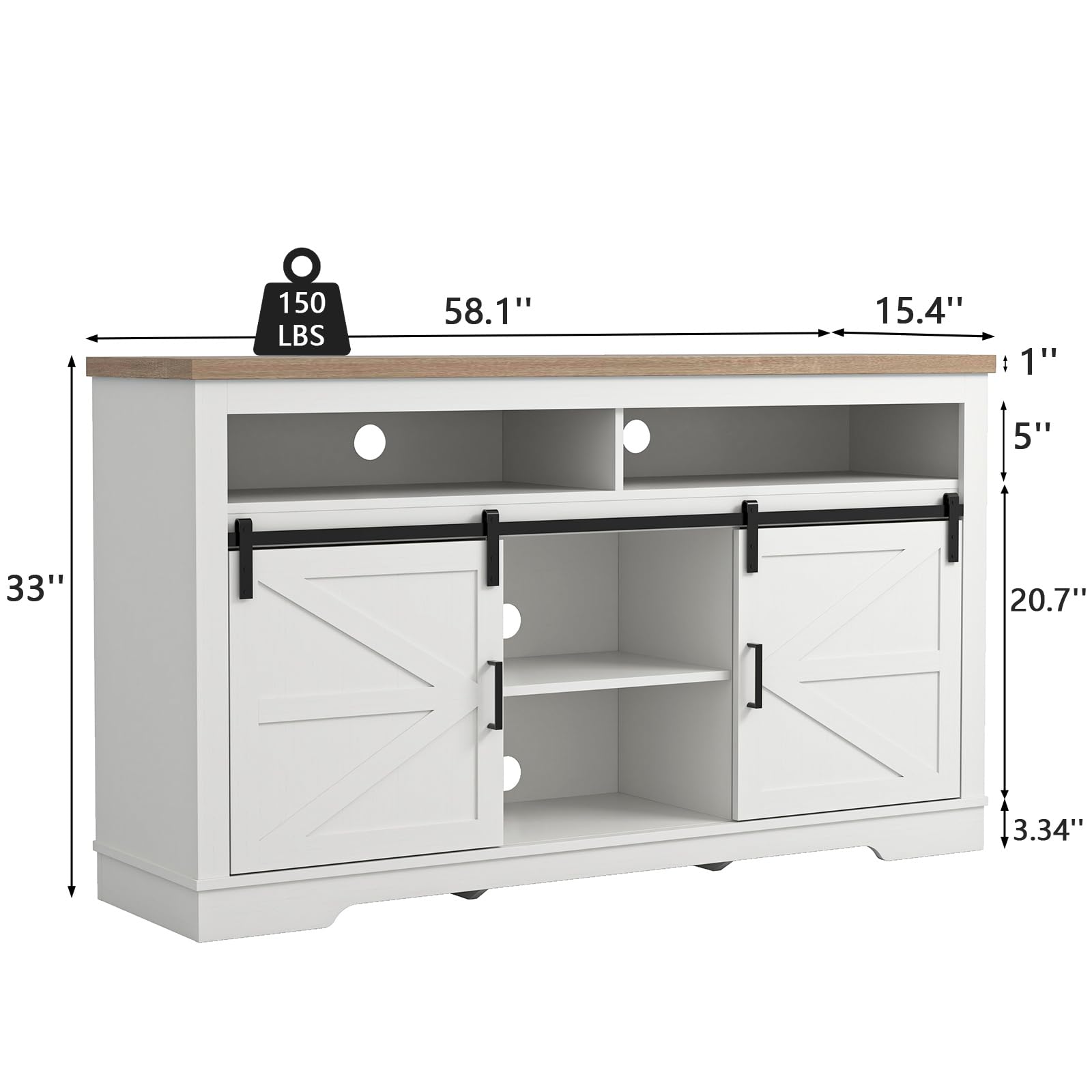 150 LBS  
58.1"  
15.4"  
1"  
5"  
33"  
20.7"  
3.34"