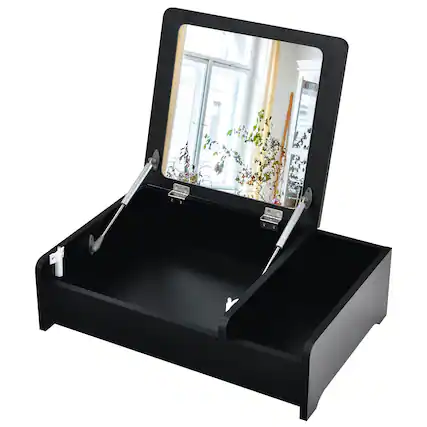 Front. Ecooso - Compact Makeup Vanity Desk with Flip Top Mirror for Small Space or Bay Window - Black.