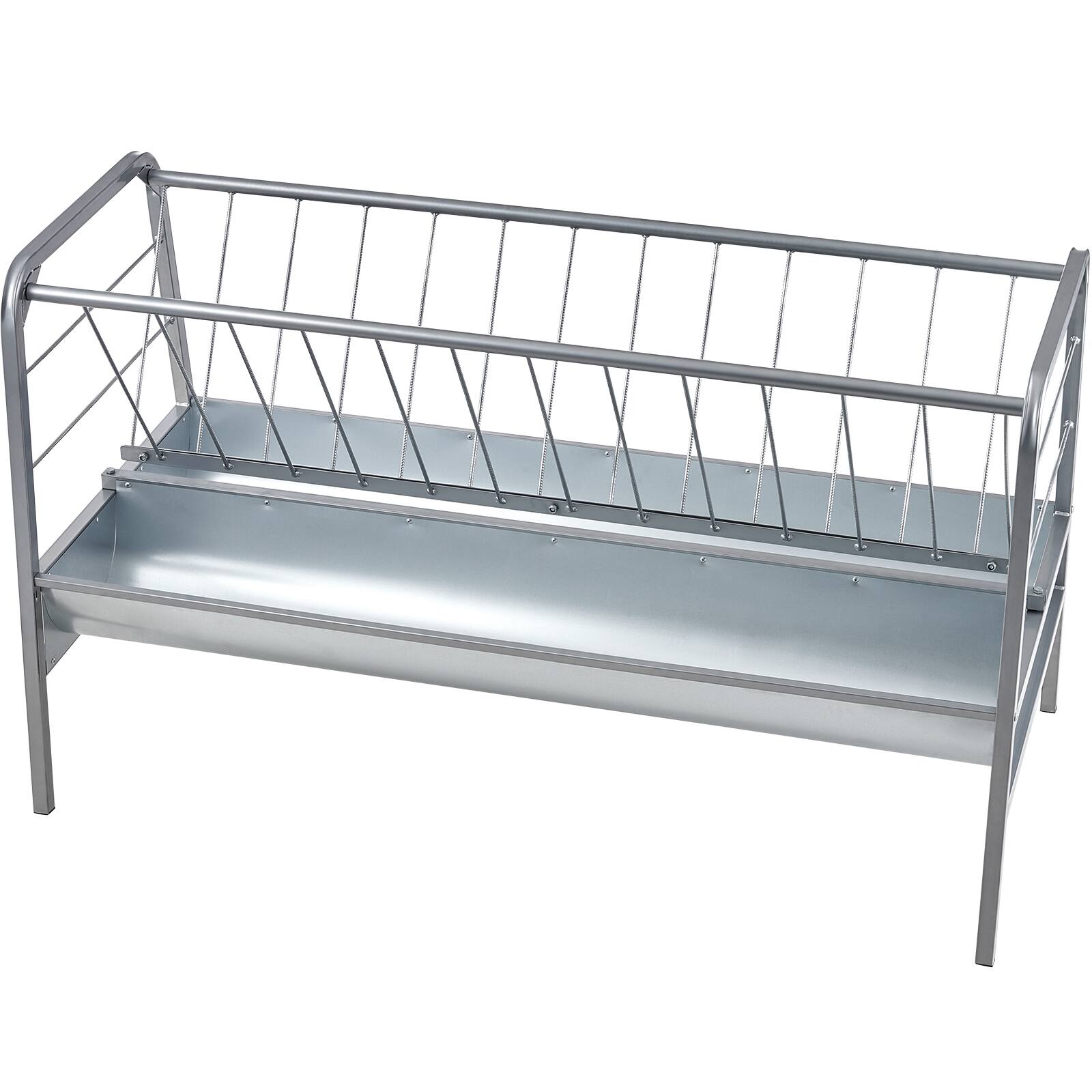 Alt View 5. VEVOR - Livestock Hay Feeder, 2 in 1 Grain & Hay Feeder, 80-Gallon Capacity Pasture Feeder, 59" Long Goat Hay Feeder - silver.