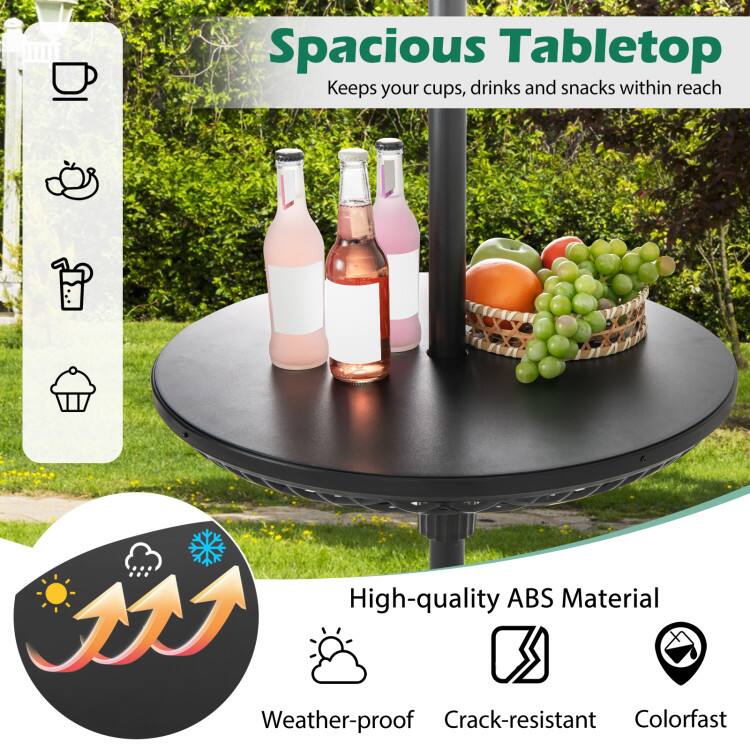 Spacious Tabletop  
Keeps your cups, drinks and snacks within reach  

High-quality ABS Material  
Weather-proof  
Crack-resistant  
Colorfast