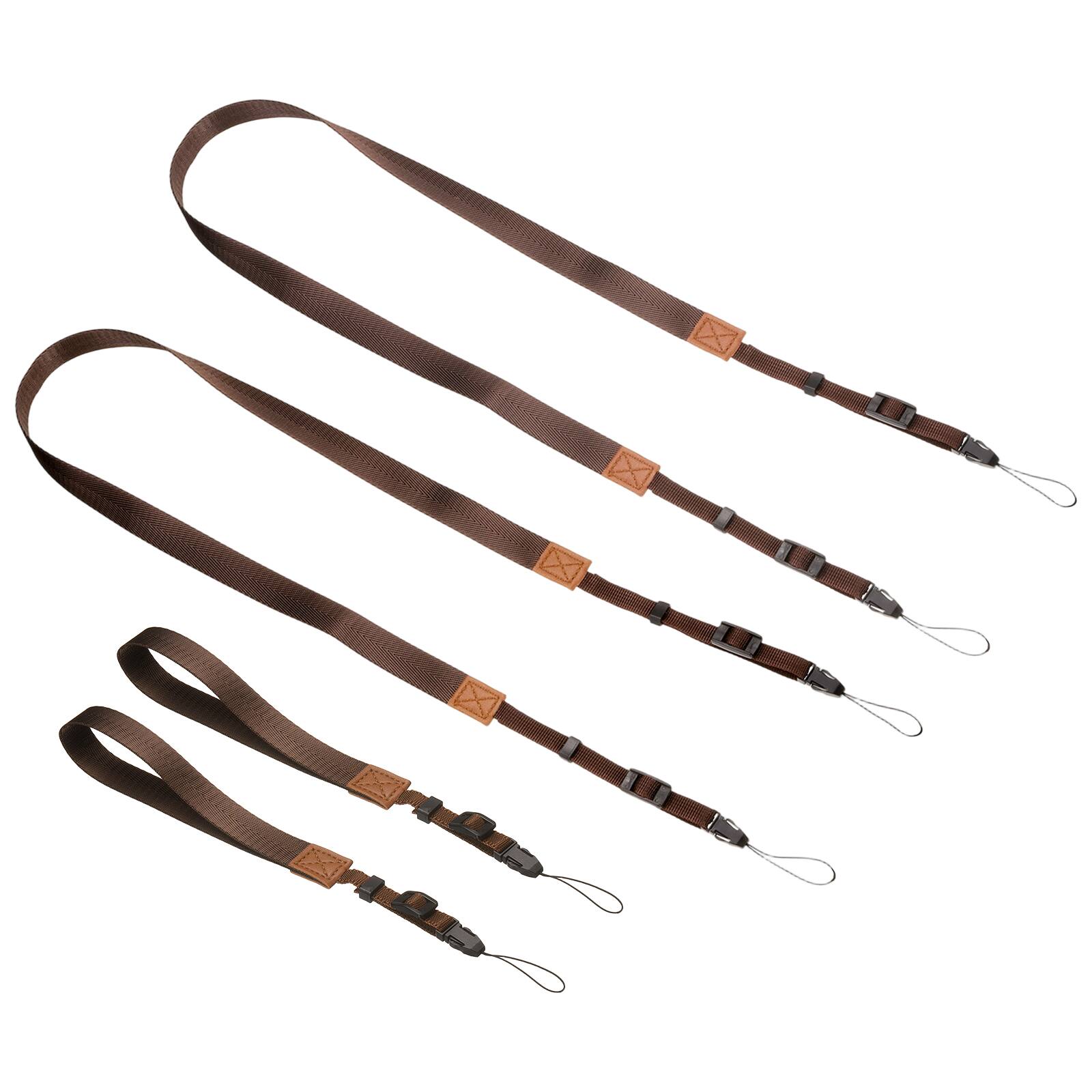 Unique Bargains - 2Set Camera Strap, Safety Adjustable Shoulder Sling Neck Strap with Hand Wrist Lanyard for DSLR - Brown