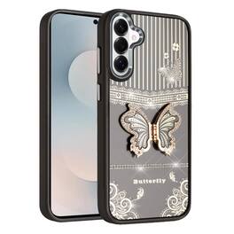 Kitcheniva - 3D Butterfly Bling Charm Phone Case With Tempered Glass For Samsung S26 Plus - Black