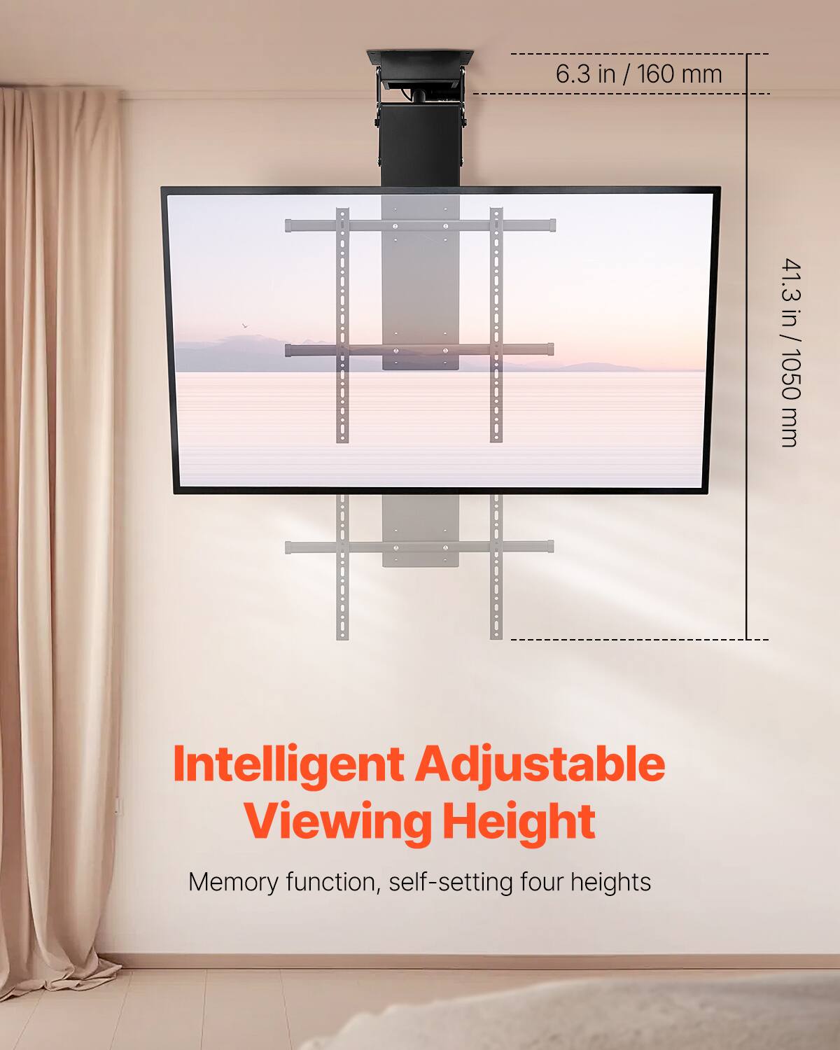 Intelligent Adjustable Viewing Height

Memory function, self-setting four heights

6.3 in / 160 mm

41.3 in / 1050 mm