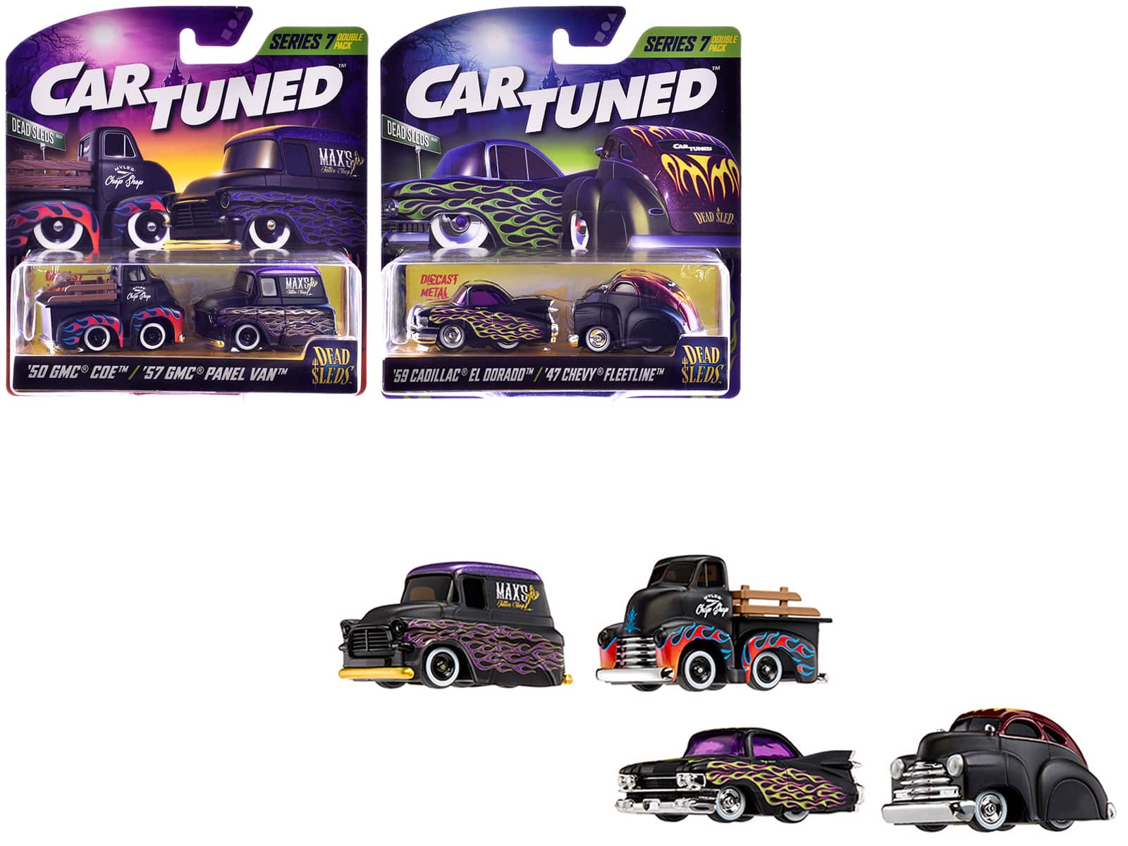 Car Tuned - "Dead Sleds" Double Pack Series 7 Set of 4 Cars Diecast Model Cars by CarTuned