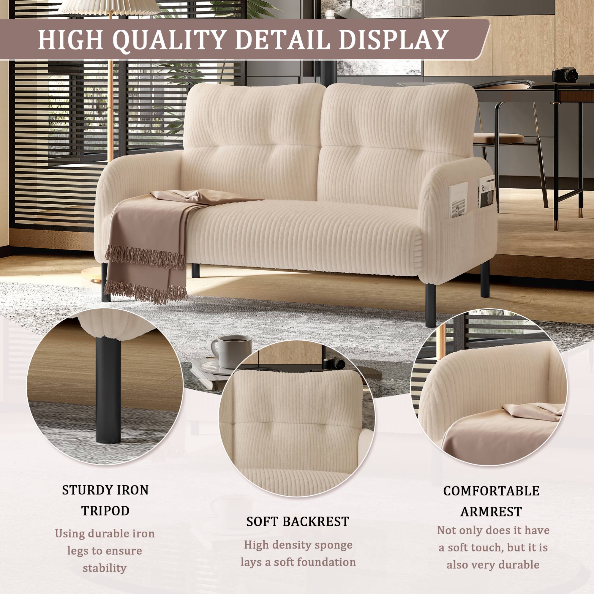 HIGH QUALITY DETAIL DISPLAY

STURDY IRON TRIPOD
Using durable iron legs to ensure stability

SOFT BACKREST
High density sponge lays a soft foundation

COMFORTABLE ARMREST
Not only does it have a soft touch, but it is also very durable