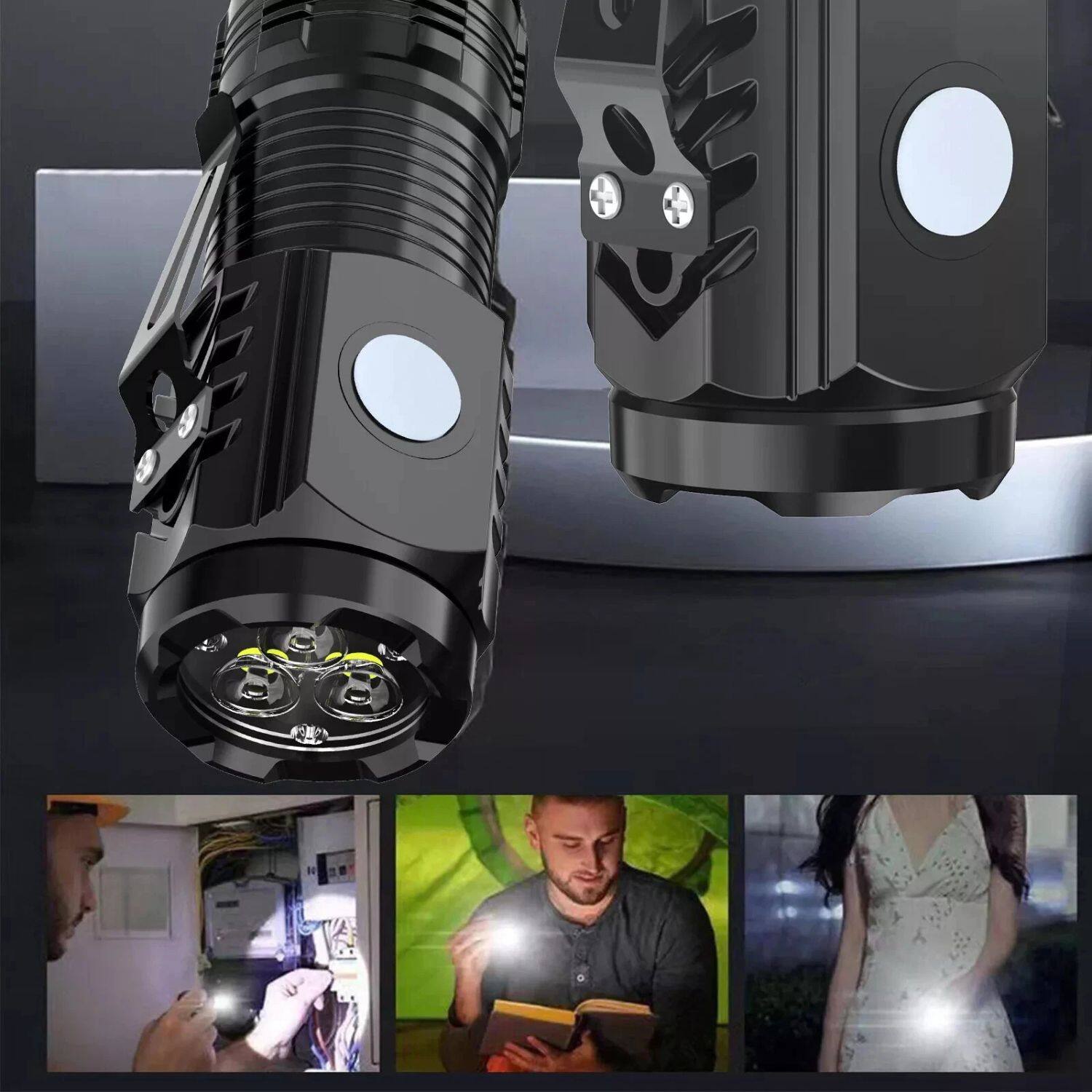 Alt View 8. Home Collection - Black Three-Eyed Monster Mini Flashlight Super Power Waterproof Outdoor Travel Torch.