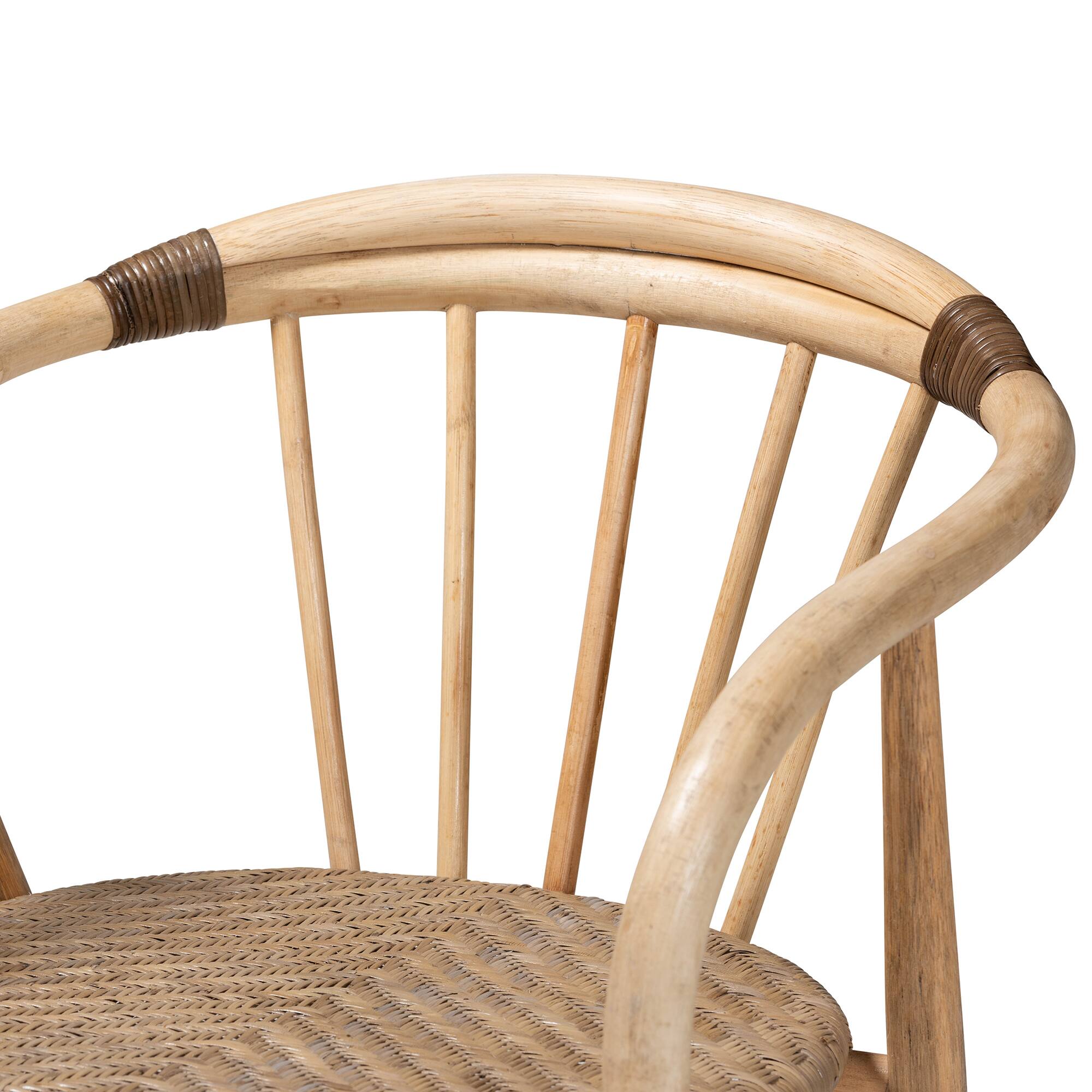 Alt View 1. bali & pari - Kyoto Modern Bohemian Rattan Dining Chair - Natural Brown.