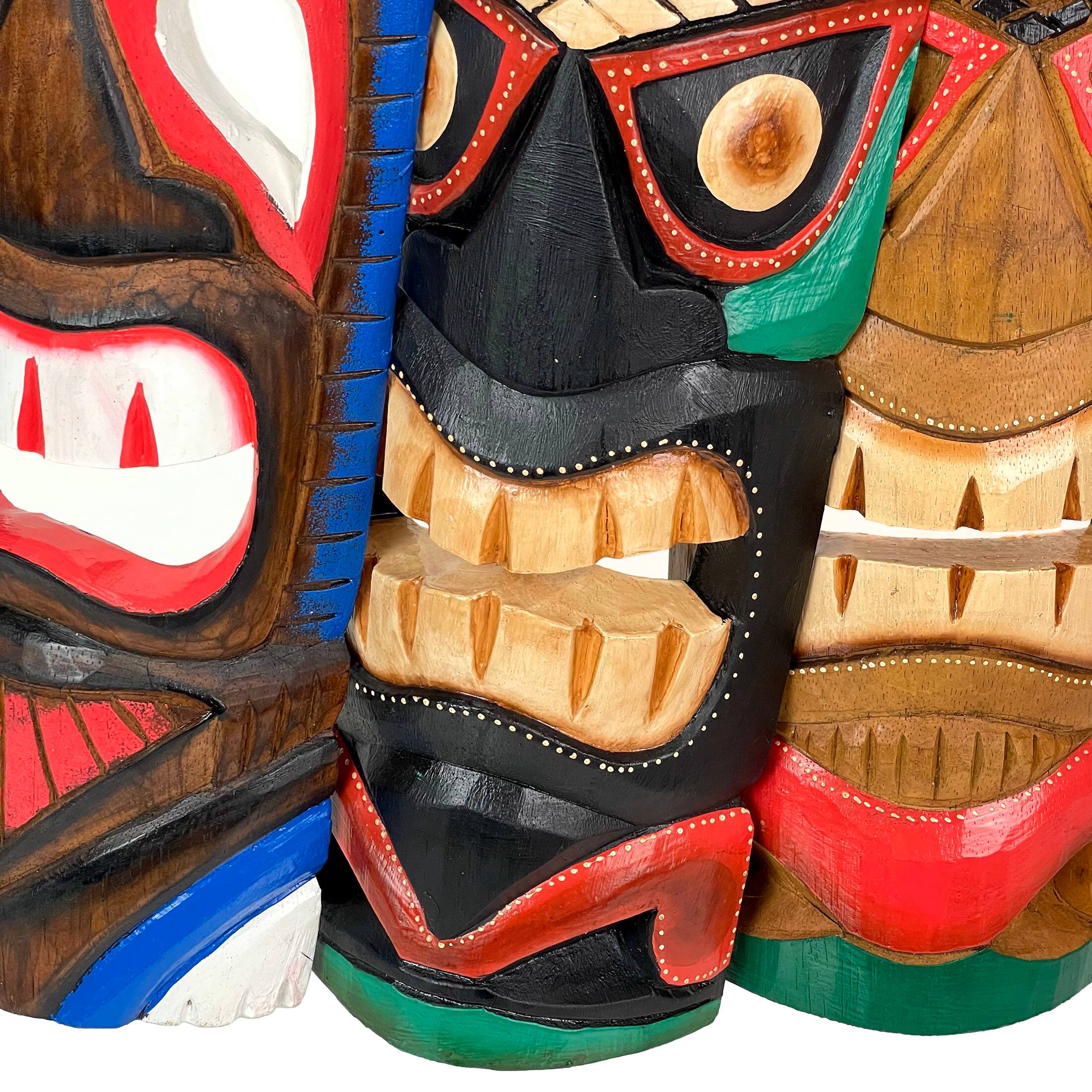 Alt View 4. Zeckos - Set of 3 Colorful Hawaiian Island Style Wooden Tiki Wall Masks 20 Inches High - Multicolored.