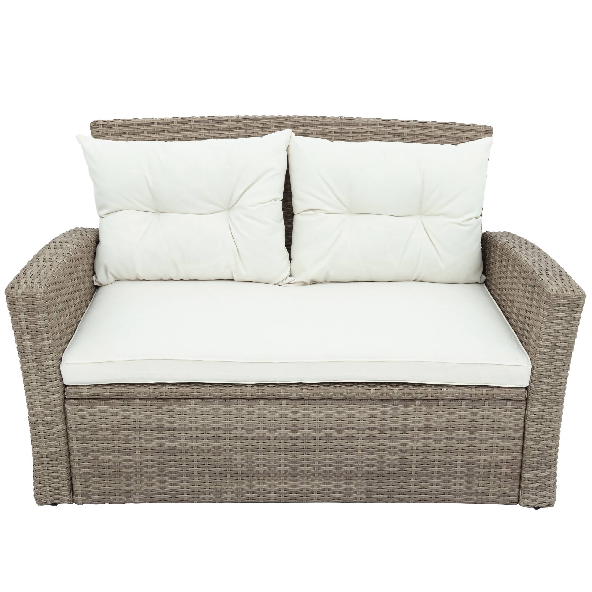 Alt View 4. Siljoy - U-style 4-Piece Patio Set, All Weather Wicker Sofa with Ottoman & Cushions - Beige.
