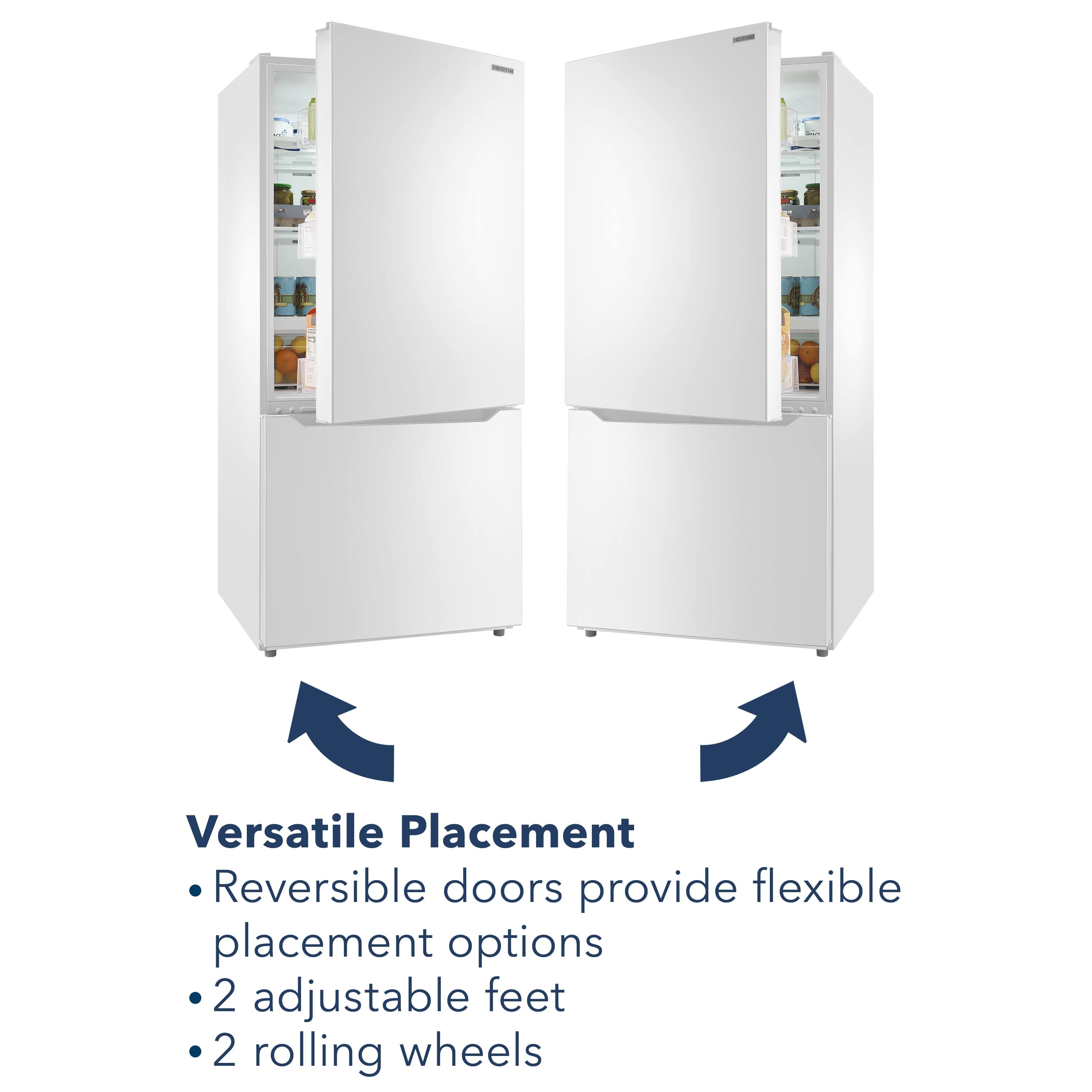 Versatile Placement  
- Reversible doors provide flexible placement options  
- 2 adjustable feet  
- 2 rolling wheels
