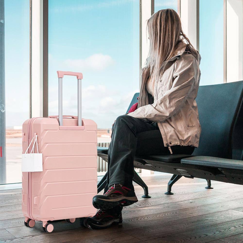 Angle. BreeBe - Set 3PCs 20'/24'/28' ABS Spinner Wheel Luggage, Matching Color, with Combination Lock - Pink.