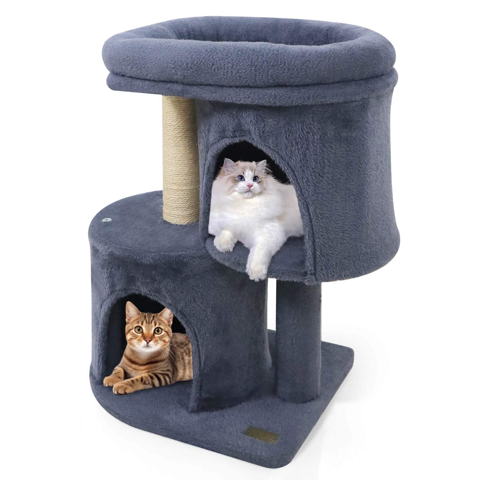 Front. Costway - Costway 26" Small Cat Tree with Large Padded Plush Perch, 2 Condos, Sisal Scratching Posts.