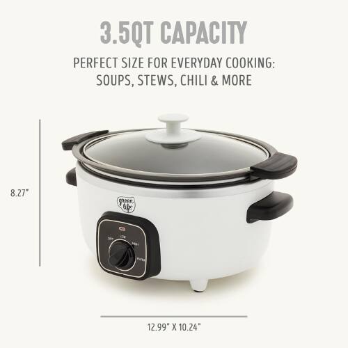 3.5QT CAPACITY  
PERFECT SIZE FOR EVERYDAY COOKING: SOUPS, STEWS, CHILI & MORE  

8.27"  
12.99" X 10.24"