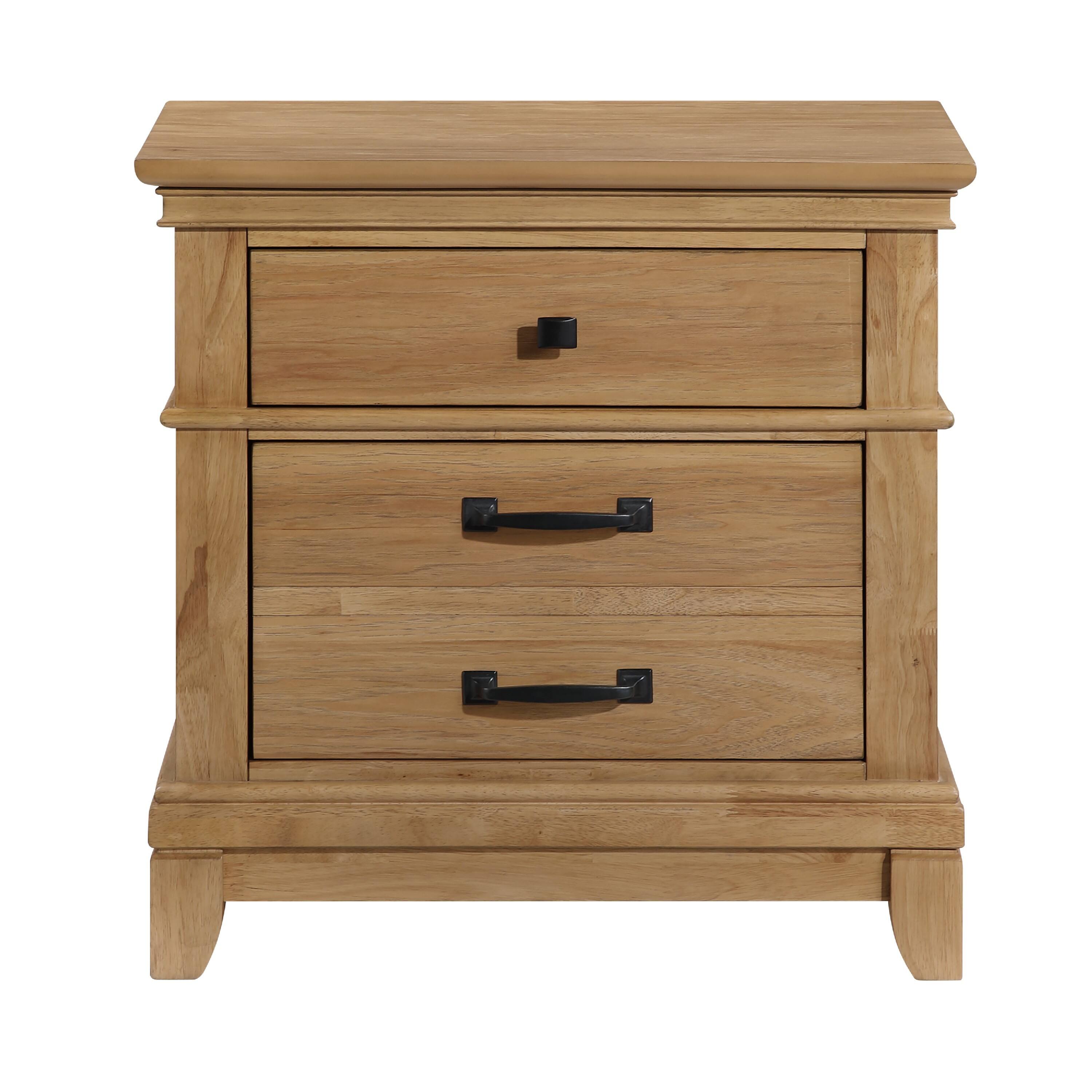 Front. Manhattan Lane - Seny Nightstand, 2 Drawers w  Handles and 1 Knob, Honey - Honey Brown, Black.