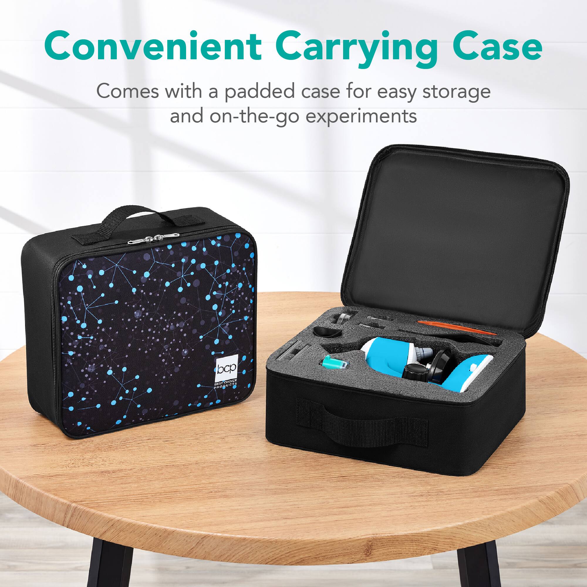 Convenient Carrying Case  
Comes with a padded case for easy storage and on-the-go experiments