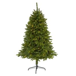 BreeBe - 5’ Sierra Spruce Christmas Tree with 200 Clear LED Lights - Green