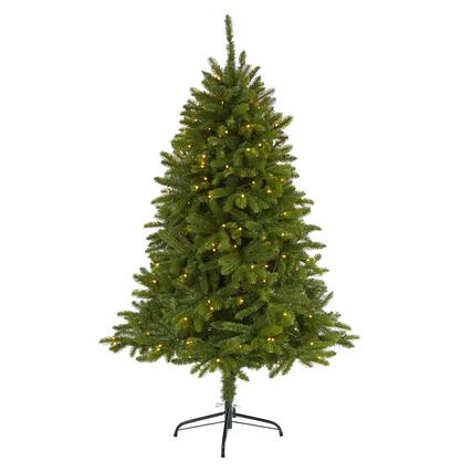 Front. BreeBe - 5’ Sierra Spruce Christmas Tree with 200 Clear LED Lights - Green.