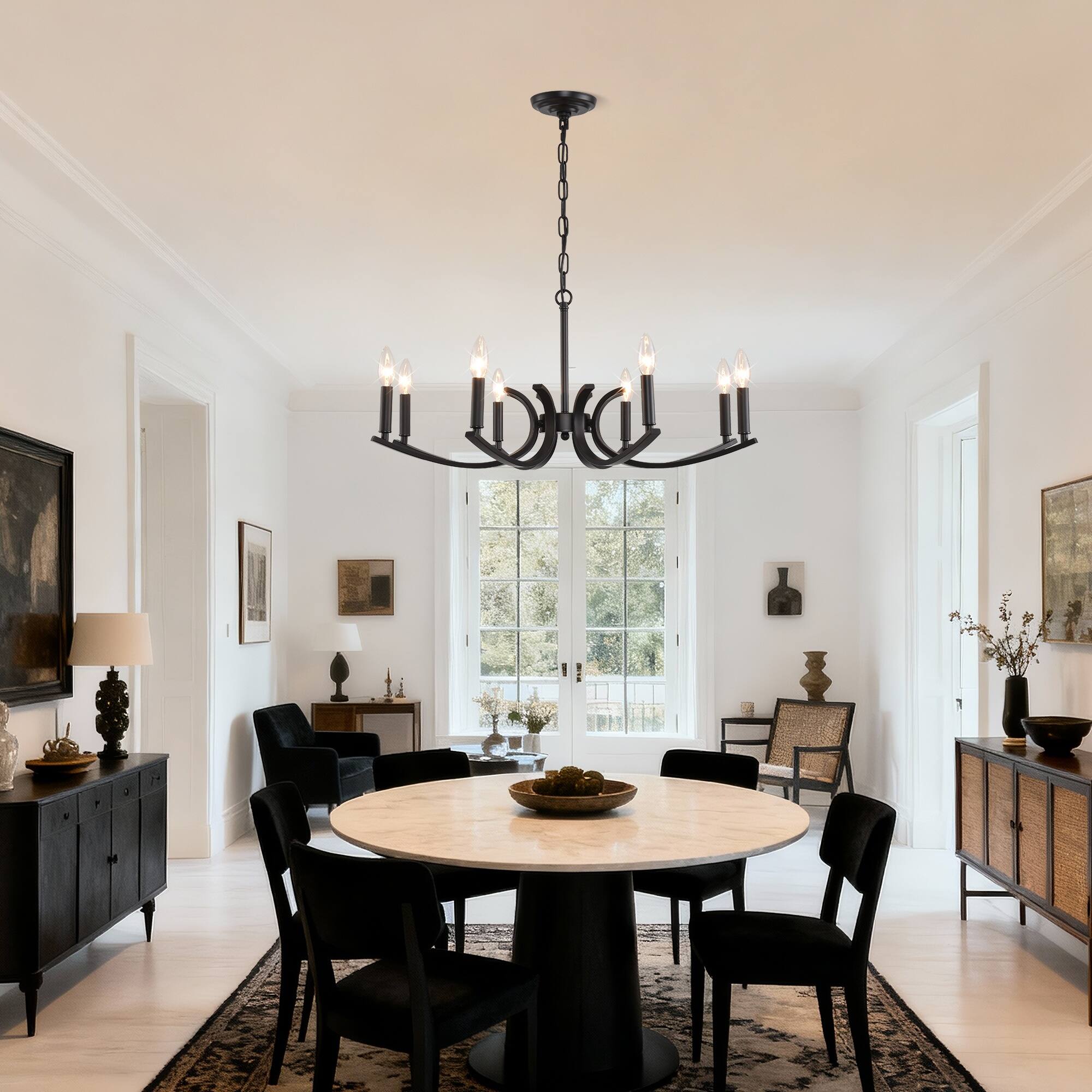 Front. Boyel Living - 8 Light Farmhouse Chandelier Black Metal Chandeliers Light Fixtures Industrial for High Ceiling.