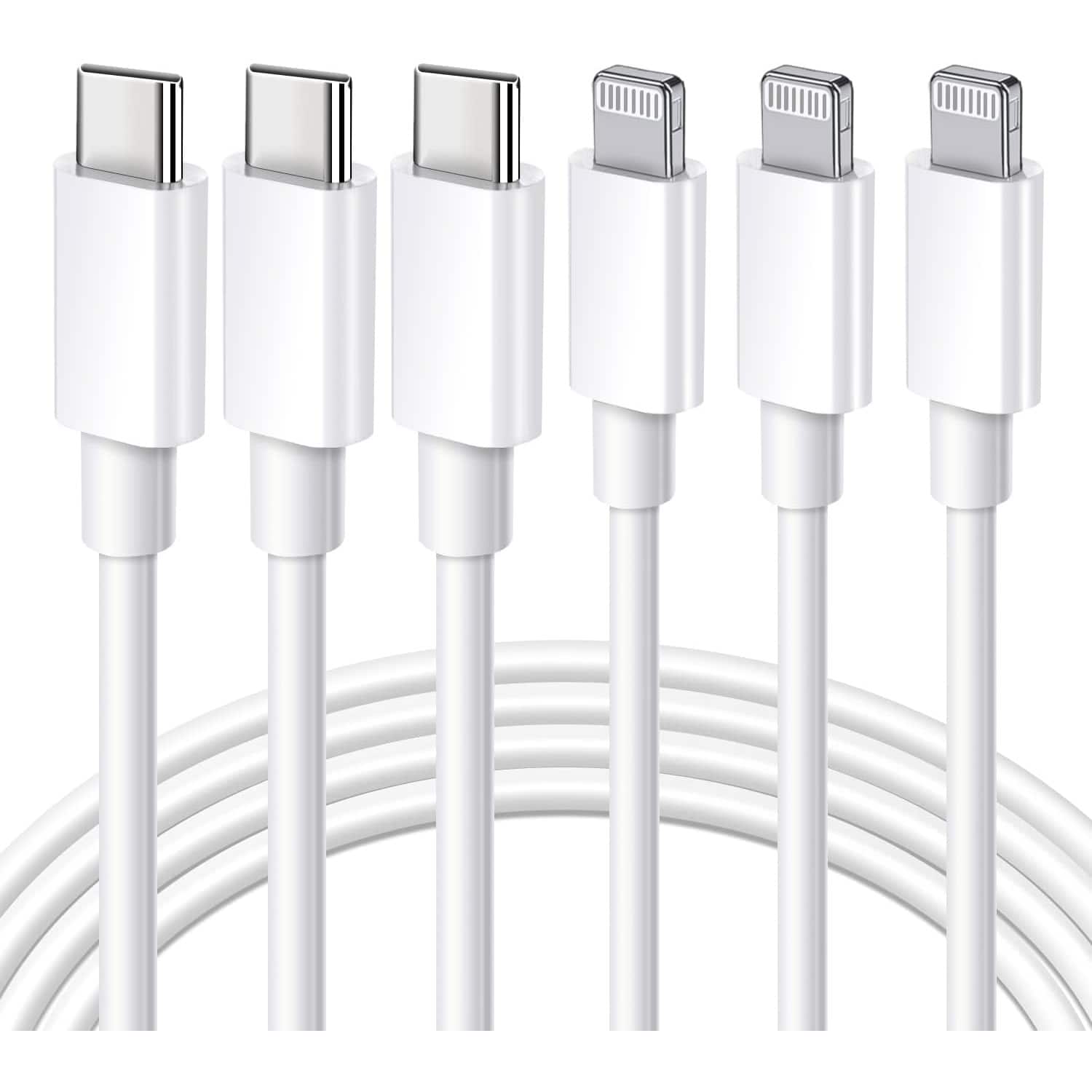 MOSZAR LLC - 3-Pack 10Ft USB-C to Lightning Fast Charging Cable for iPhone & iPad – White - White