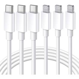 MOSZAR LLC - 3-Pack 10Ft USB-C to Lightning Fast Charging Cable for iPhone & iPad – White - White