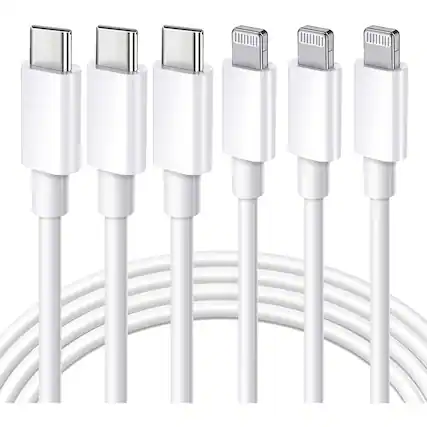 Front. MOSZAR LLC - 3-Pack 10Ft USB-C to Lightning Fast Charging Cable for iPhone & iPad – White - White.