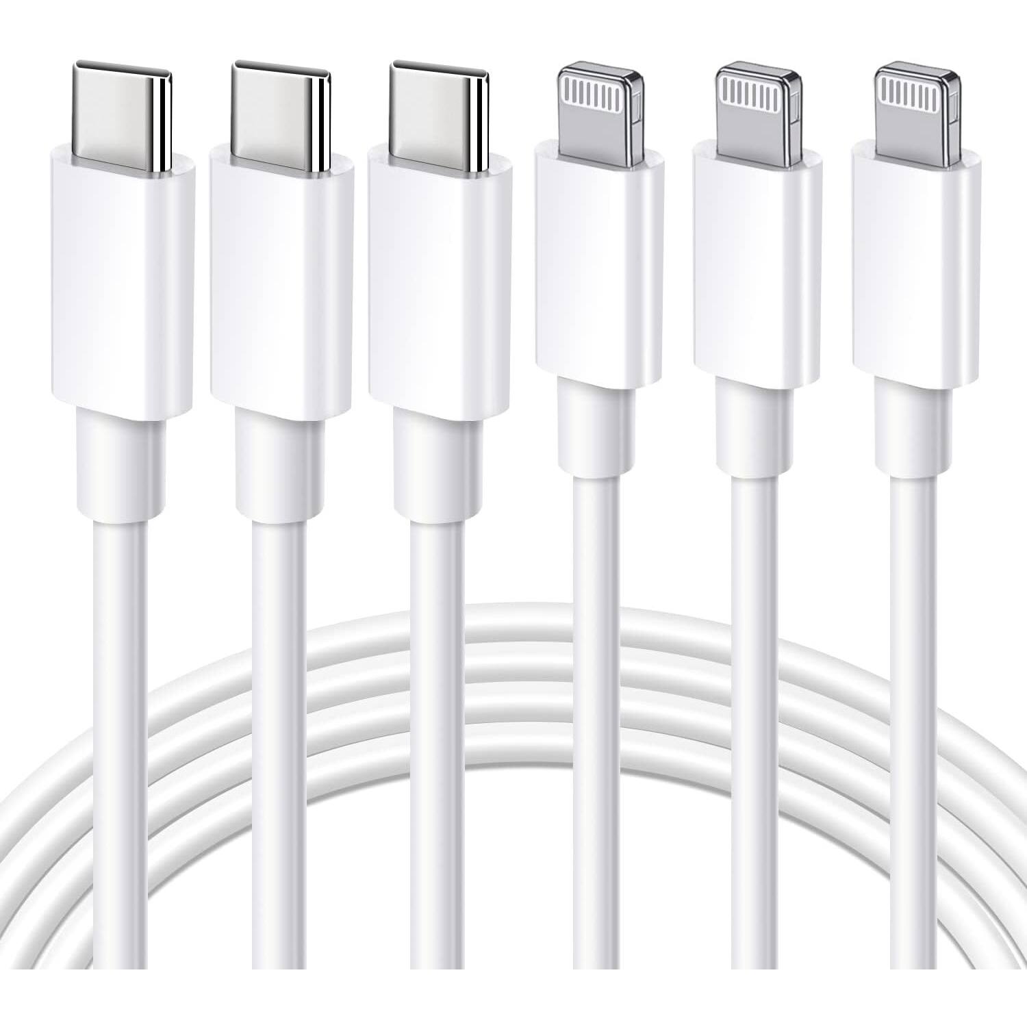 Front. MOSZAR LLC - 3-Pack 10Ft USB-C to Lightning Fast Charging Cable for iPhone & iPad – White - White.