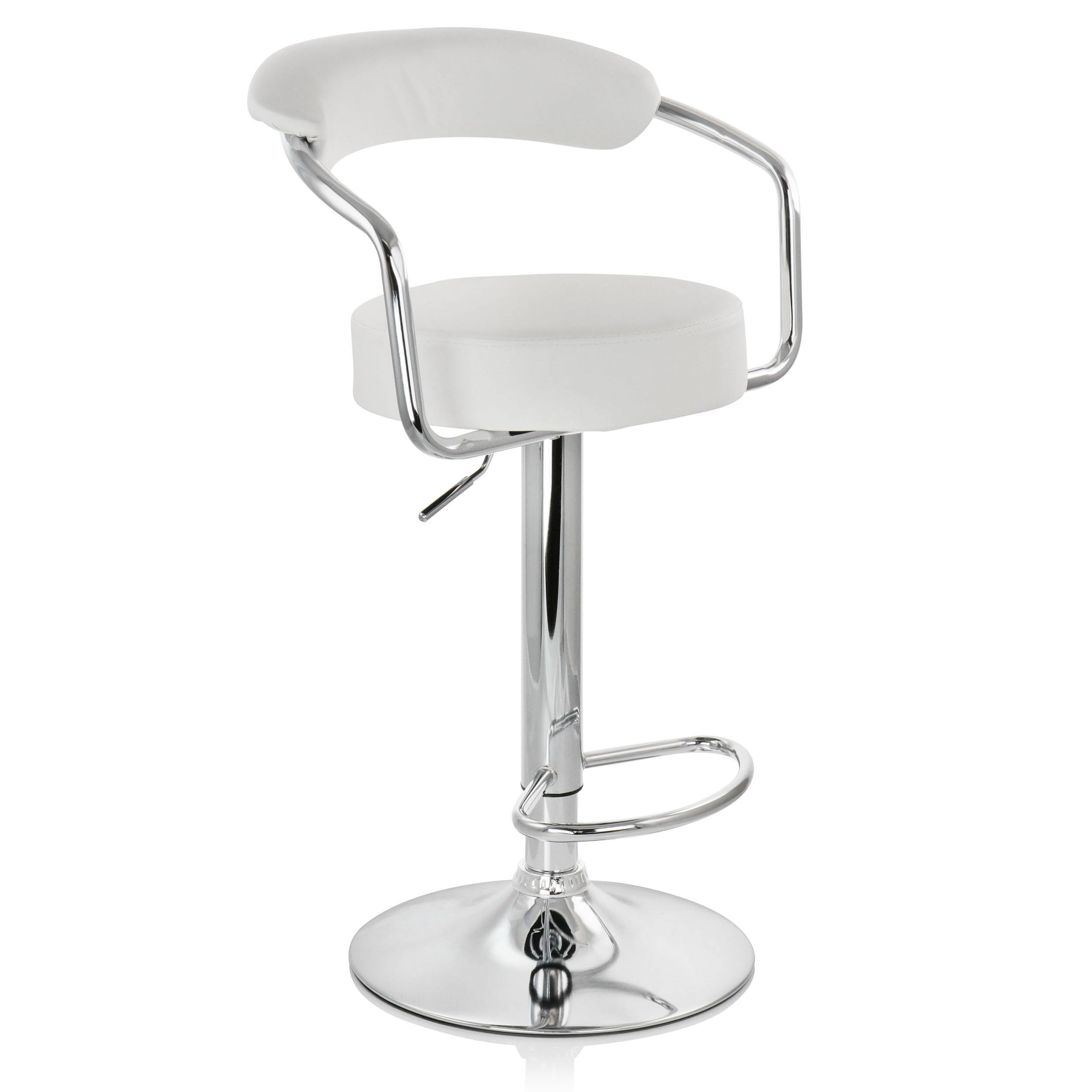 Alt View 1. Elama - Elama 2 Piece Faux Leather Retro Adjustable Bar Stool in White with Chrome Handles and Base - White.