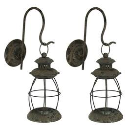 Zeckos - Set of 2 Distressed Wall-Mounted Metal Candle Sconces Lanterns - Black