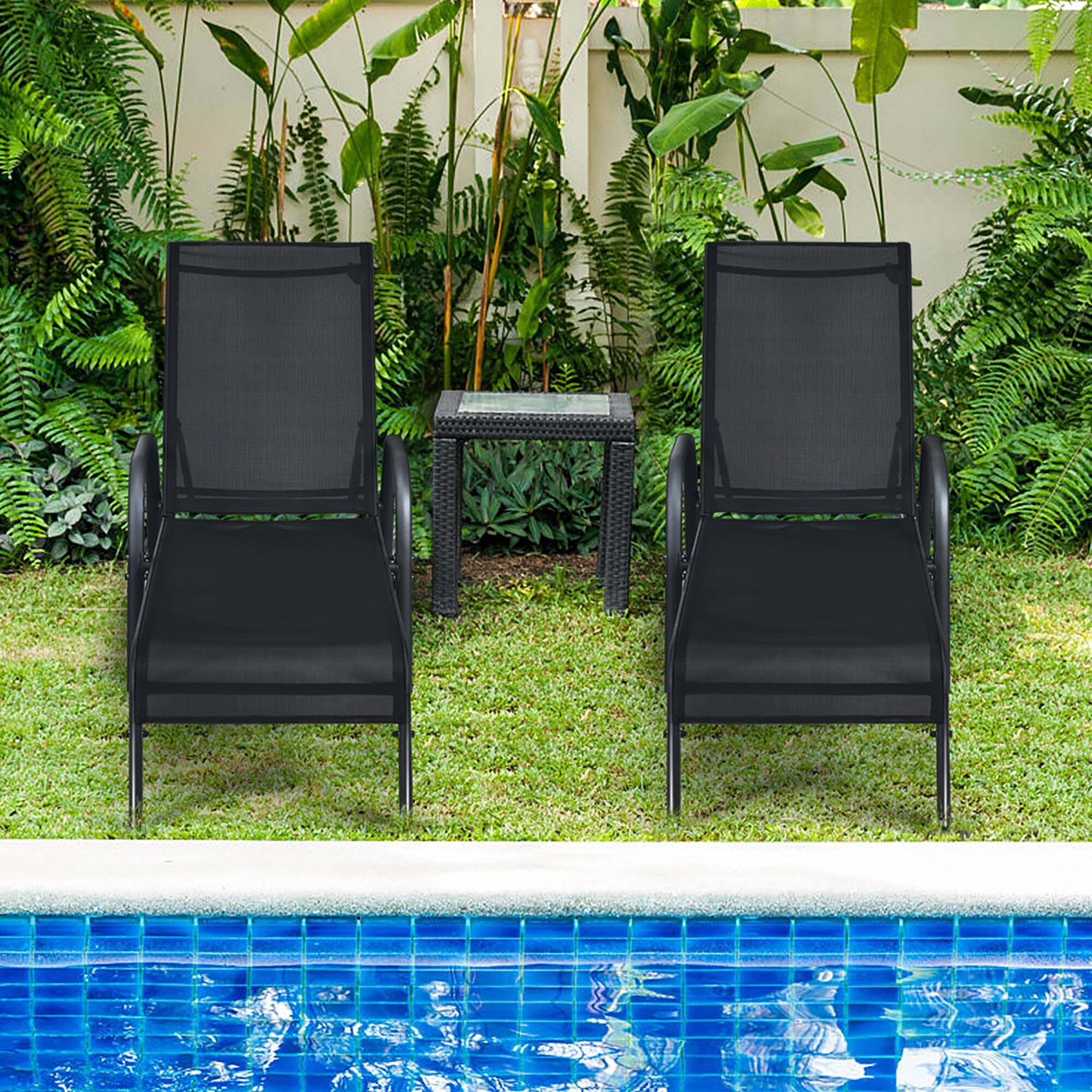 Alt View 1. Costway - Costway Set of 2 Patio Lounge Chairs Sling Chaise Lounge Recliner Adjustable - Black.